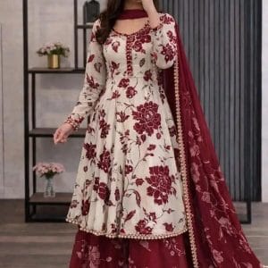 Golap Gown Three Piece – Premium Cotton Printed Dress (RED)